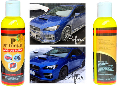 PRIMEGIC Liquid Car Polish for Windscreen, Leather, Metal Parts, Headlight, Exterior, Dashboard, Chrome Accent(400 ml, Pack of 2)