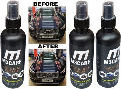 M3CARE Liquid Car Polish for Exterior, Windscreen, Metal Parts, Leather, Tyres, Dashboard, Chrome Accent, Bumper(600 ml, Pack of 3)
