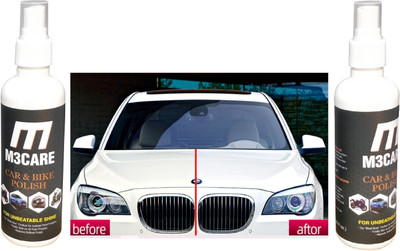 M3CARE Liquid Car Polish for Metal Parts, Dashboard, Leather, Bumper, Exterior, Chrome Accent, Windscreen(400 ml, Pack of 2)