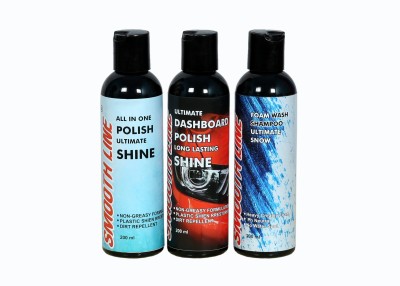 Smooth line Liquid Car Polish for Bumper, Dashboard, Exterior, Leather, Metal Parts, Tyres(200 ml, Pack of 3)