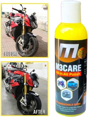 M3CARE Liquid Car Polish for Metal Parts, Chrome Accent, Bumper, Windscreen, Tyres, Metal Parts, Leather(200 ml, Pack of 1)