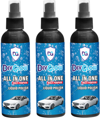 DivGlow Liquid Car Polish for Chrome Accent, Dashboard, Exterior, Bumper, Leather, Headlight, Metal Parts(600 ml, Pack of 3)