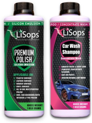 LiSops Liquid Car Polish for Dashboard, Leather, Tyres, Exterior, Bumper, Headlight(2 L, Pack of 2)