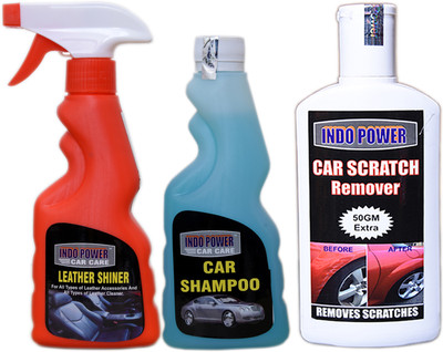 INDOPOWER TOP310-LEATHER SHINER SPRAY 250ml+CAR SHAMPOO 250ml+ Scratch Remover 200gm. Car Washing Liquid(700 ml)