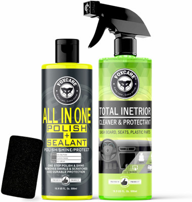 FOXCARE Liquid Car Polish for Exterior, Dashboard, Metal Parts, Tyres, Leather, Headlight, Chrome Accent(1000 ml, Pack of 2)