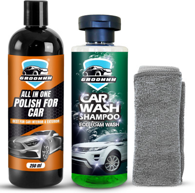 Groommm Liquid Car Polish for Bumper, Chrome Accent, Exterior, Headlight, Metal Parts, Tyres, Windscreen(500 ml, Pack of 2)
