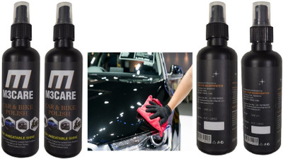 M3CARE Liquid Car Polish for Exterior, Chrome Accent, Dashboard, Bumper, Headlight, Leather, Metal Parts, Windscreen(800 ml, Pack of 4)
