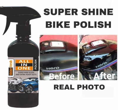 Shine Fresh Liquid Car Polish for Dashboard, Bumper, Chrome Accent, Exterior, Headlight, Leather, Metal Parts, Tyres, Windscreen(250 ml, Pack of 1)