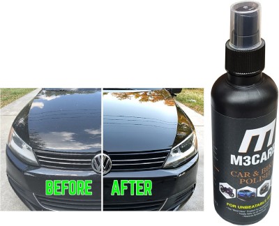 M3CARE Liquid Car Polish for Windscreen, Metal Parts, Leather, Exterior, Headlight, Dashboard, Chrome Accent, Bumper(200 ml, Pack of 1)