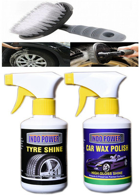 INDOPOWER TYRE SHINER GUN 250ml.+CAR WAX POLISH GUN 250ml.+All Tyre Cleaning Brush Combo