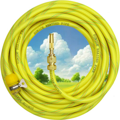 SUNICE 15 Meter Braided Neon Green Hose Pipe (Diameter:½’’,0.5 Inch,12 mm)& Brass Spray Spray Gun