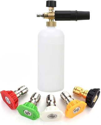 AMMK POWER TOOLS Foam Cannon 1LTR Bottle Snow FoamLanceWith1/4 QuickConnector 5 Spray NozzleTips Pressure Washer