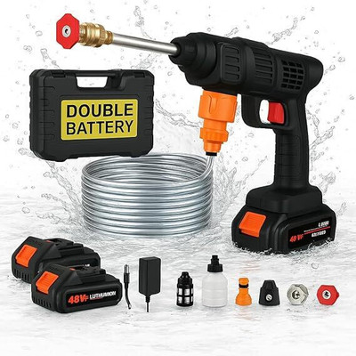 KINGFORU Car Washer High Pressure Gun, Portable Pressure Washer 48V 12000mah(2 BATRI) Spray Gun