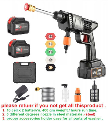 Holy Delight Cordless 48V 2 Battery High Power Gun with 5 different uses tips Pressure Washer