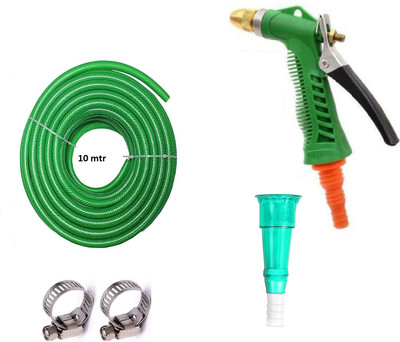 HVG TRADERS 10 METER FLEXIBLE HOSE PIPE (½’’ INCH ,12 mm) With Water Spray Gun Spray Gun