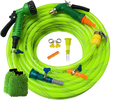 MASHKI 10 Meter (32.5 Feet) 3-Layered Braided Water Hose Pipe with All Accessories Spray Gun