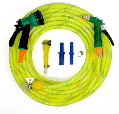 SUNICE 15 Meter Braided Neon Green Hose Pipe(Diameter: 14mm, 1/2” Inch) and Accessories Spray Gun