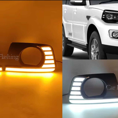 DDA ENTERPRISES DRL Scorpio Front DRL Running Light YELLOW Turn Indicator MODEL:-2014-21 (2PCS) Car Reflector Light(Mullti Color)