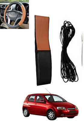 monolive Hand Stiched Steering Cover For Chevrolet Aveo UVA(Tan, Black, Leatherite)