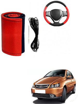 Autocom Hand Stiched Steering Cover For Tata Indigo(Red, Black, Leather)