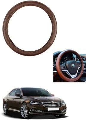 MATIES Steering Cover For Skoda Superb(Brown, Leather)