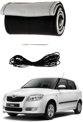 RKPSP Hand Stiched Steering Cover For Universal For Car Fabia(Silver/Black, Leatherite)