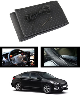 ABJD Hand Stiched Steering Cover For Hyundai Verna(Black, Leatherite)
