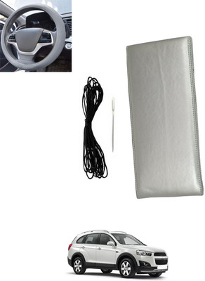 monolive Hand Stiched Steering Cover For Chevrolet Captiva(Silver, Leatherite)
