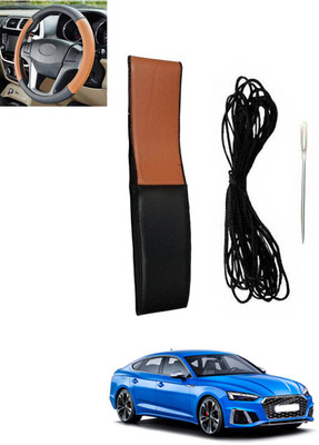 MSNP Hand Stiched Steering Cover For Audi S5(Tan, Black, Leatherite)