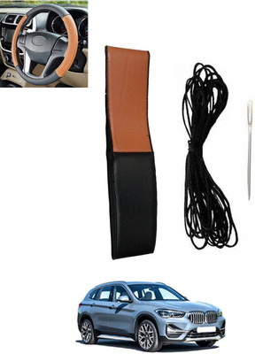 RKPSP Hand Stiched Steering Cover For BMW X1(Tan, Black, Leatherite)