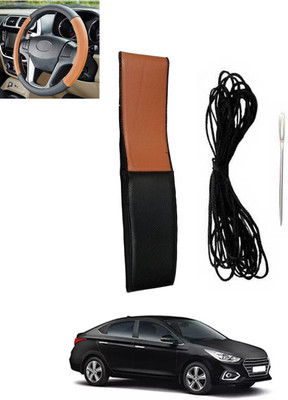 RKPSP Hand Stiched Steering Cover For Hyundai Verna(Tan, Black, Leatherite)