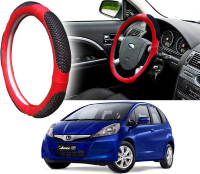 Selifaur Steering Cover For Honda Jazz(Black Red, Leatherite, Fabric)