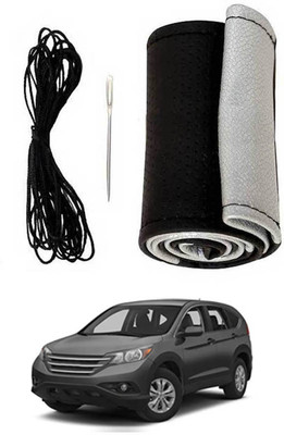 MSNP Hand Stiched Steering Cover For Honda Universal For Car(Silver Black, Leatherite)