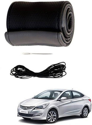 RKPSP Hand Stiched Steering Cover For Universal For Car Fluidic Verna(Black/Grey, Leatherite)
