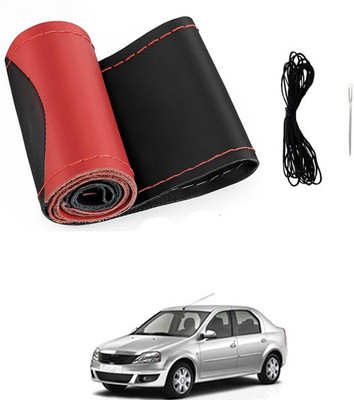 MATIES Hand Stiched Steering Cover For Mahindra Logan(Red/Black, Leatherite)