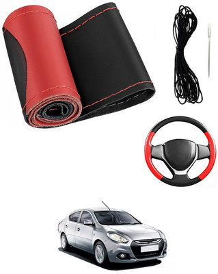 MATIES Hand Stiched Steering Cover For Renault Scala(Red/Black, Leatherite)
