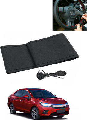 AYW Hand Stiched Steering Cover For Honda Universal For Car(Black, Leatherite)