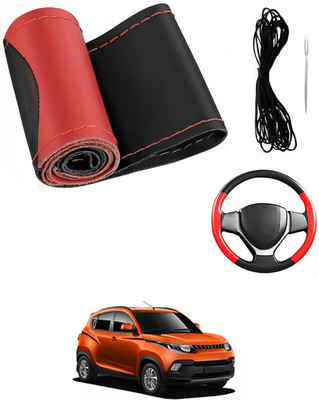 MATIES Hand Stiched Steering Cover For Mahindra KUV100(Red/Black, Leatherite)