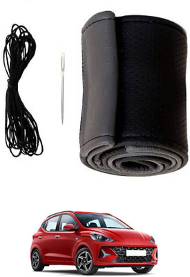 MATIES Hand Stiched Steering Cover For Universal For Car Universal For Car(Black/Grey, Leatherite)