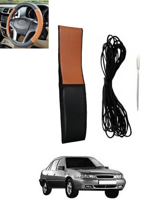 monolive Hand Stiched Steering Cover For Daewoo Cielo(Tan, Black, Leatherite)