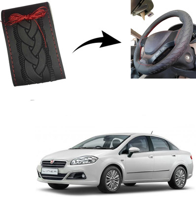 Autoinnovation Hand Stiched Steering Cover For Fiat Linea(Black, Leather)