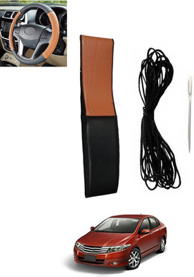 RKPSP Hand Stiched Steering Cover For Honda Universal For Car(Tan, Black, Leatherite)