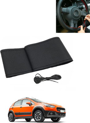 MATIES Hand Stiched Steering Cover For Fiat Avventura(Black, Leatherite)
