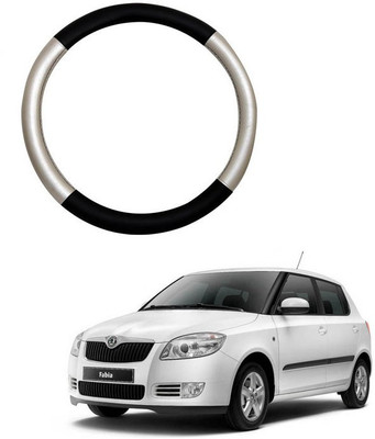 RKPSP Hand Stiched Steering Cover For Universal For Car Fabia(Silver/Black, Leatherite)