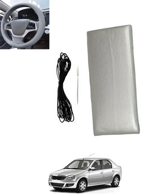 monolive Hand Stiched Steering Cover For Mahindra Logan(Silver, Leatherite)