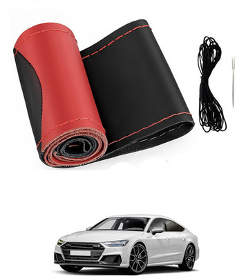 MATIES Hand Stiched Steering Cover For Audi S7(Red/Black, Leatherite)
