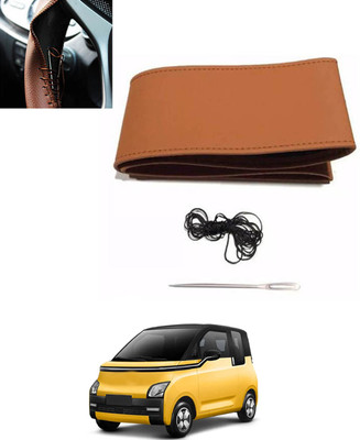 ABJD Hand Stiched Steering Cover For Honda Universal For Car(Tan, Leatherite)