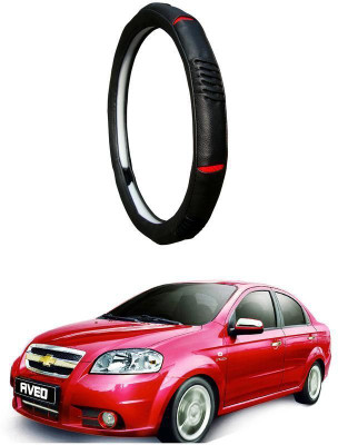 AUTO PEARL Steering Cover For Chevrolet Aveo(Diamond Black Red, Leatherite)