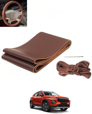 RKPSP Hand Stiched Steering Cover For Toyota Universal For Car(Brown, Leatherite)