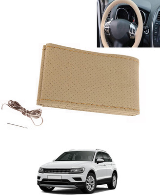 MATIES Hand Stiched Steering Cover For Volkswagen Universal For Car(Beige, Leatherite)